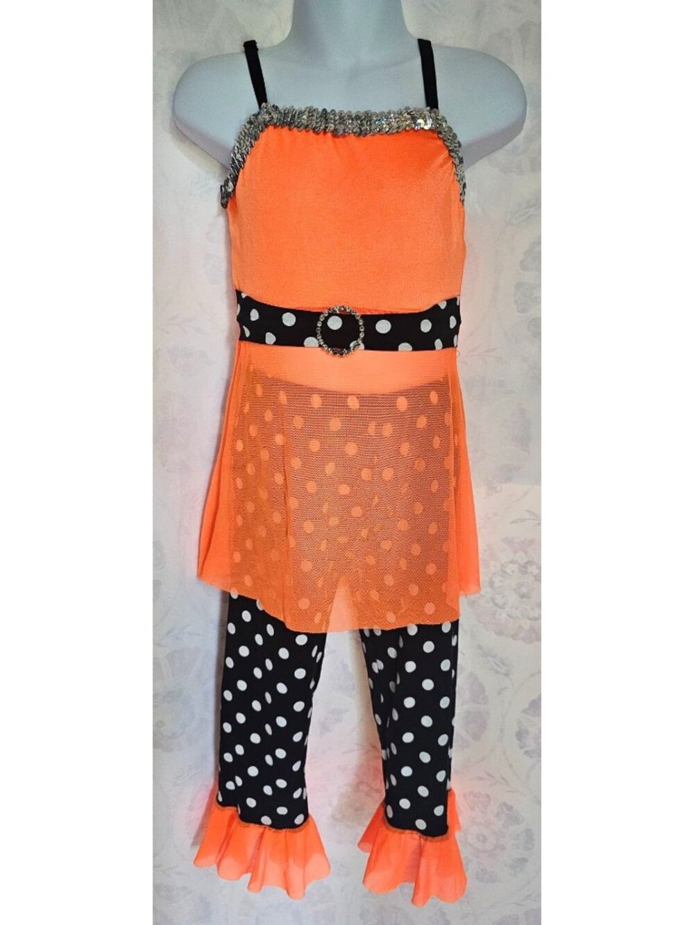 Creations by Cicci Dance Costume Orange Black Polka Dot Girl's 6x 7 Halloween